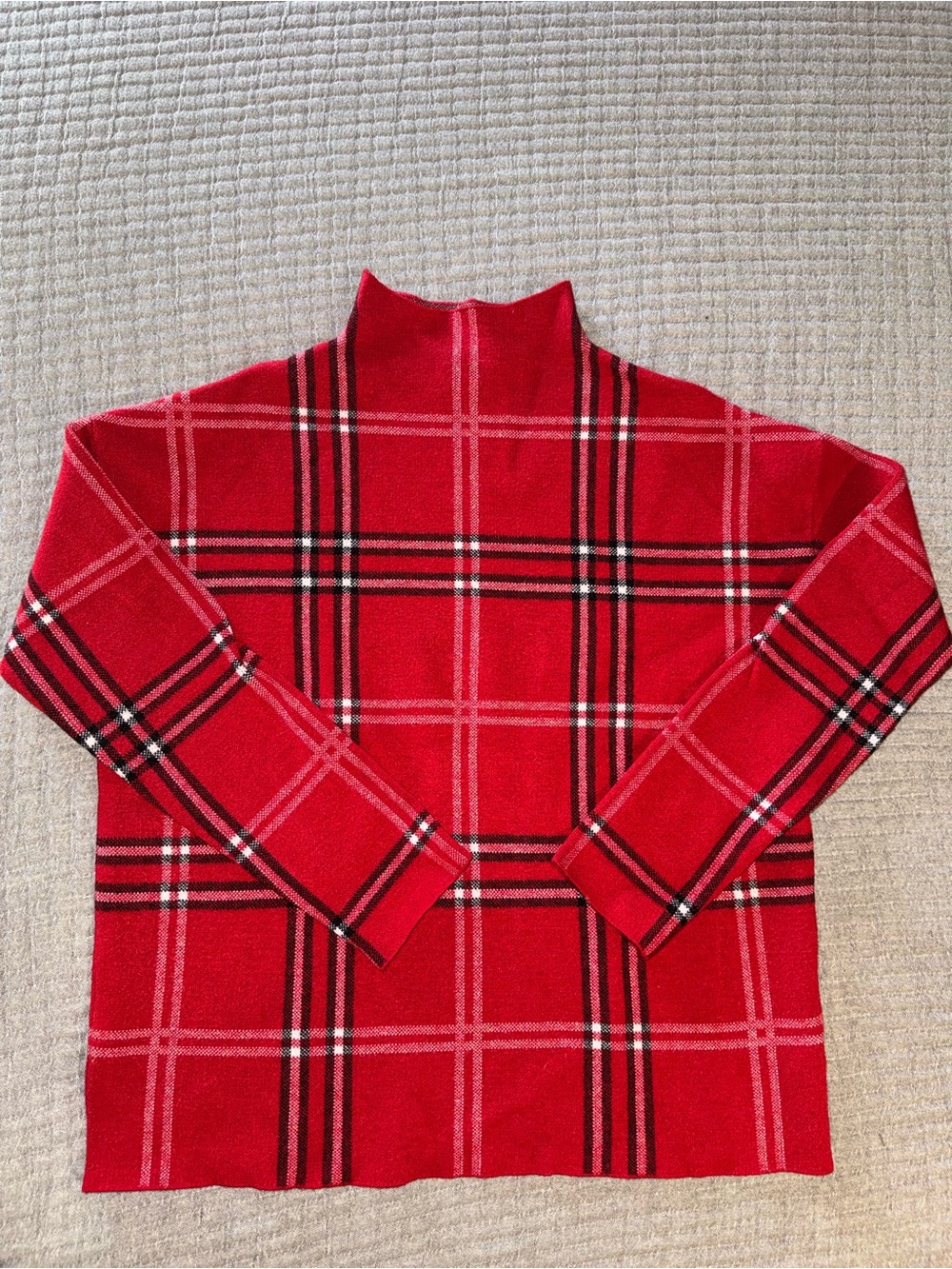 Nicole Miller Red Plaid Turtleneck Sweater